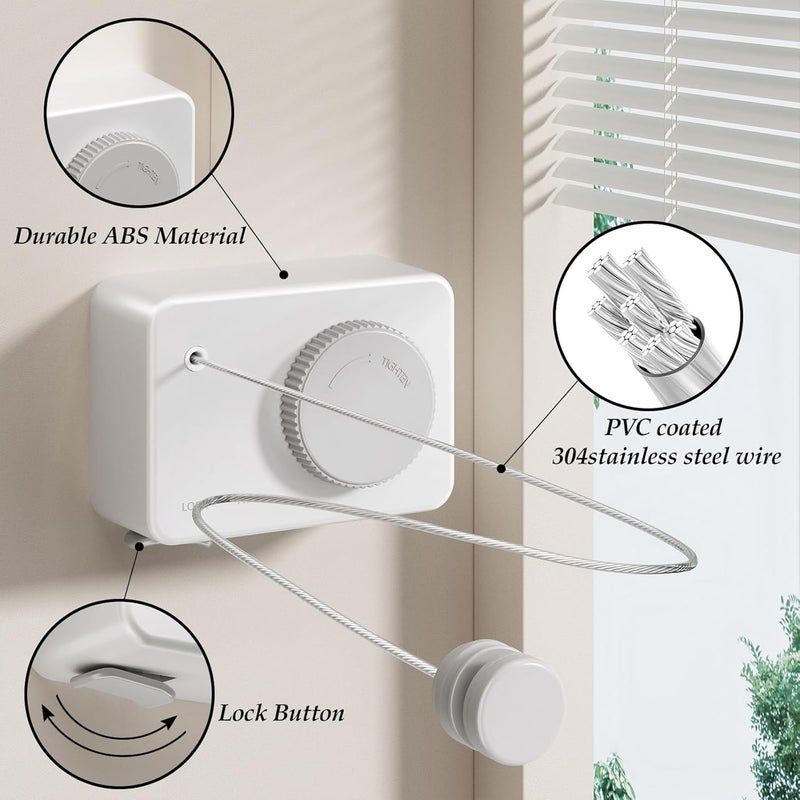 Danpoo Retractable Clothesline Indoor Outdoor, Heavy Duty Anti-Sag Wall Mounted Laundry Drying Line with Stainless Steel Rope - Image 3